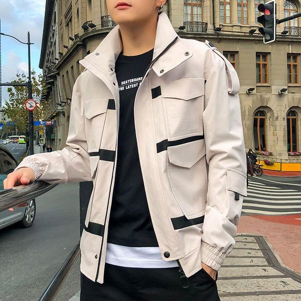 

college japanese bomber jacket for men khaki casual hiphop hooded jackets autumn male army streetwear cargo coat1, Black;brown