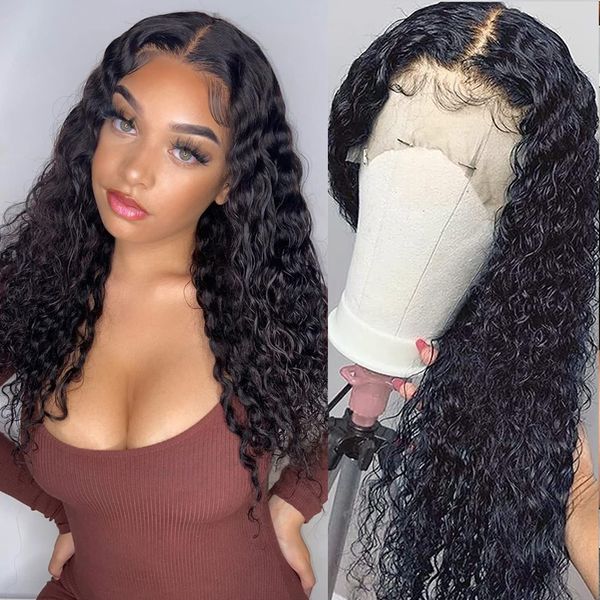

lx brand middle part water wave lace wigs for women pre cosplay wigs natural hairline synthetic lace frontalfactory direct, Black