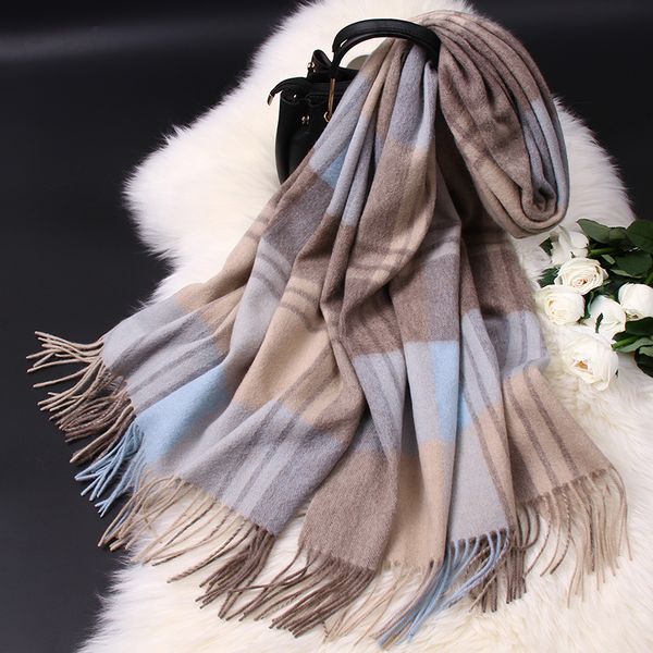 

100% wool scarf for women thicken warm cashmere shawls and wraps plaid echarpe pashmina men's winter wool scarves foulard femme 201026, Blue;gray