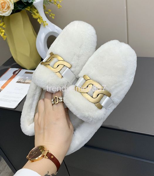 

sandals winter wool shoes gold buckle sheep fur one foot pedal plush warm women wearing cotton at home and abroad, Black