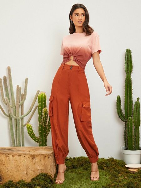 

flap pocket tapered pants c1co#, Black;white