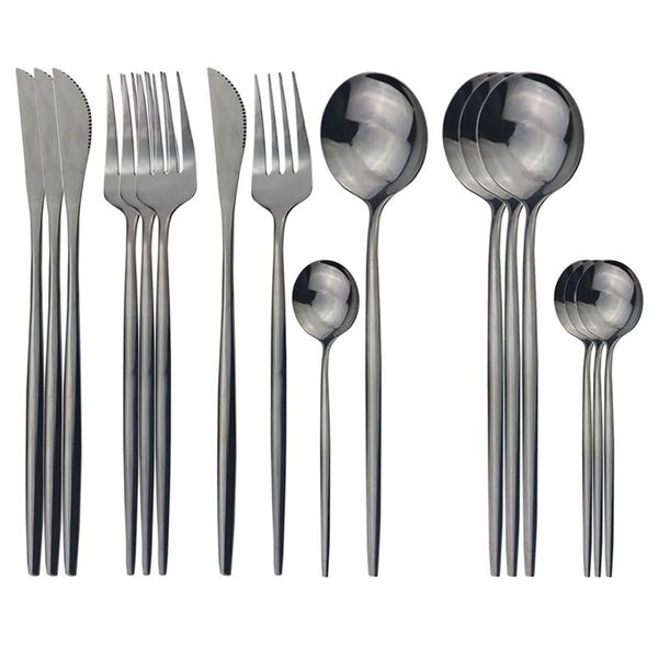 

flatware sets 16pcs/set dinnerware set black cutlery stainless steel knives fork spoon kitchen party tableware silverware
