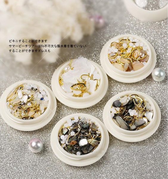 

nail art decorations noq 1 box designs pearl shell jewelry rhinestones for nails accessories manicure ocean storm, Silver;gold