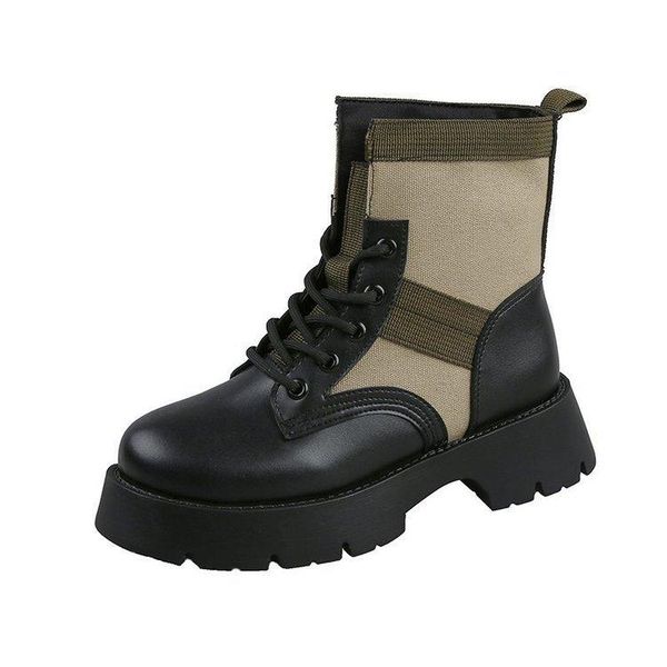 

2020 new leather martin boots female british style color matching autumn and winter students are thin and versatile high-heeled, Black