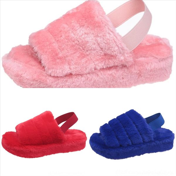 

d4ch slipper women's fashion plush winter with plush slippers open toe slip-resistant slippers and flat new, Black