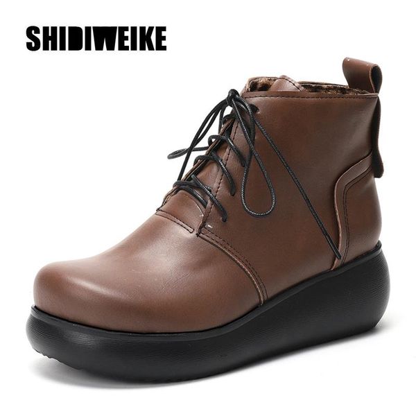 

winter ankle boots women pu leather shoes woman autumn rubber boots female lace-up shoes flat with fur botas mujer v296, Black