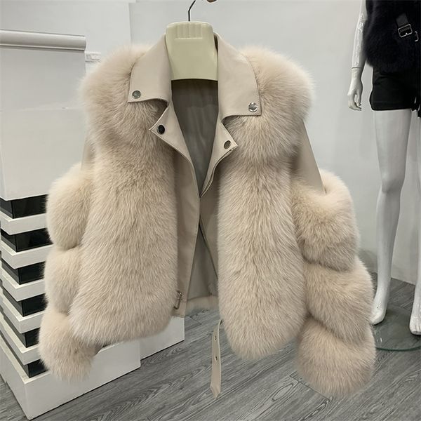 

zdfurs* winter new style aviator fashion fox fur jacket woman genuine leather natural fur coat with belt 201212, Black