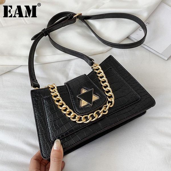 

shoulder bags [eam] women metal chains small pu leather handbag personality all-match crossbody bag fashion tide 2021 18a1711