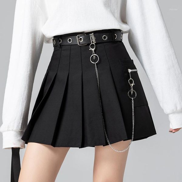 

fashion women sweet skirt high waist love heart belt pleated mini skirt harajuku kawaii gothic female school skirts1, Black