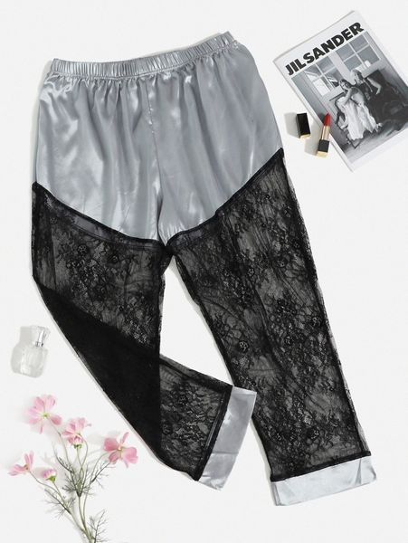 

plus 1pc lace sleep pants k0a7#, Black;white