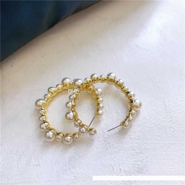 

new fashion 18k gold plated women designer earrings big pearl geometry dangle earrings women jewelry, Golden;silver