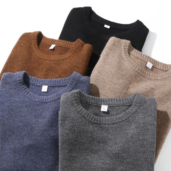 

men's sweaters 2021 fall/winter round neck sweater slim body warm 5 color thicken plus velvet fashion casual brand clothes, White;black