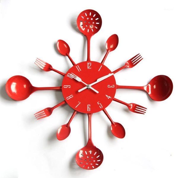 

direct sales] color metal knife and fork clock fashion kitchen wall clock creative personality new living room wall1