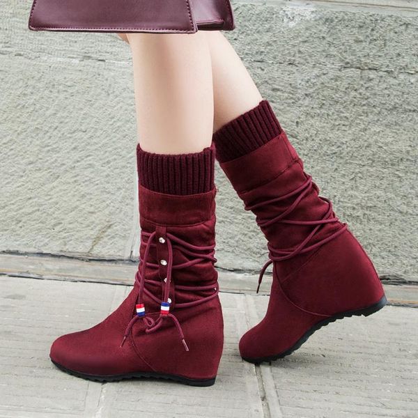 

boots sarairis 2021 female woman shoes mature leisure concise platform cross-tied elastic band stretch ladies, Black