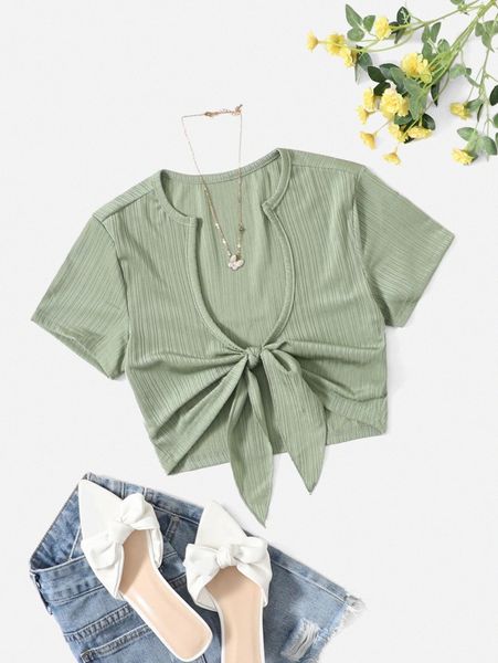 

tie front crop d9hl#, White