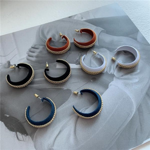 

Orgin Summer Korean Fashion Vintage C Shape Velour Chain Hoop Earings for Women Funny Open Earings Party Jewelry Accessories, Golden;silver