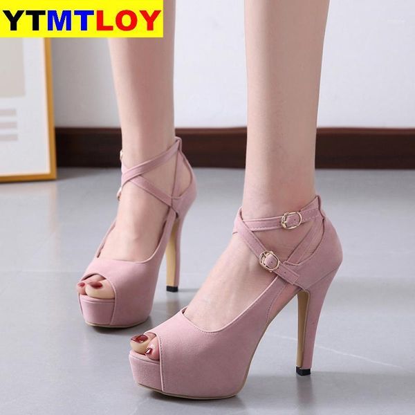 

2020 shoes woman pumps cross-tied ankle strap wedding party platform dress women high heels suede ladies gladiator casual1, Black