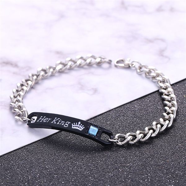 

letter diamond his queen her king new lovers bracelet fashion accessories, Silver