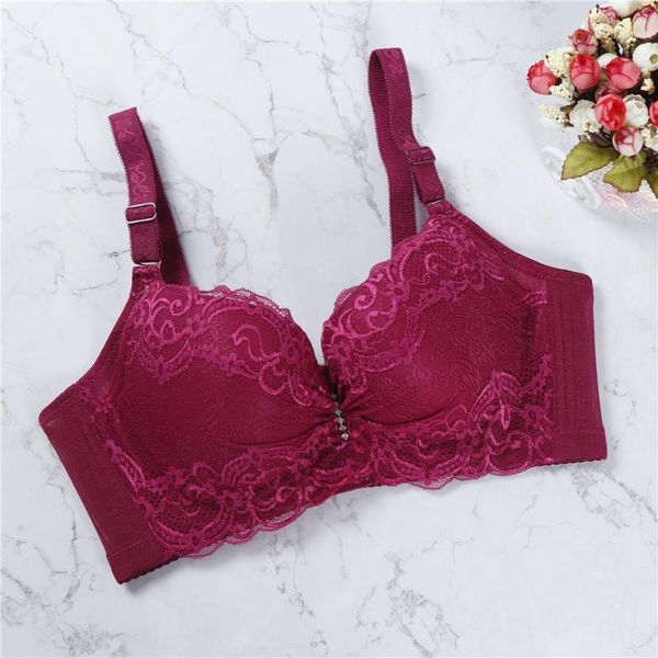

2020 lace bra push up bra cde cup plus size women underwear wire brassiere skin black winered lingerie1, Red;black