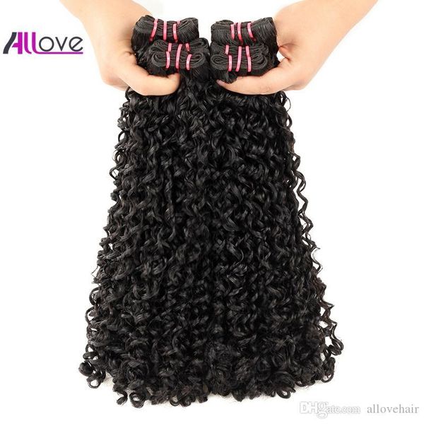 

allove funmi hair 100a double drawn new curly hair extensions indian human hair bundles natural curl brazilian peruvian 3 4bundles malaysian, Black