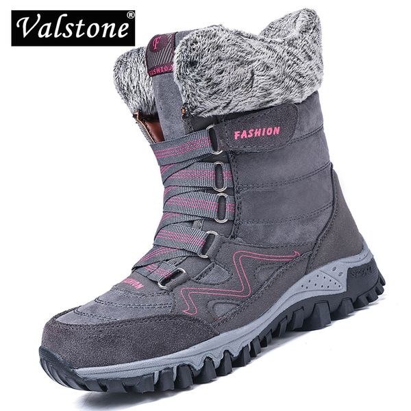 

valstone winter women's snow boots warm mid-calf shoes for cold weather outdoor plush shoes anti-skid lady winter sneakers grey 1026, Black