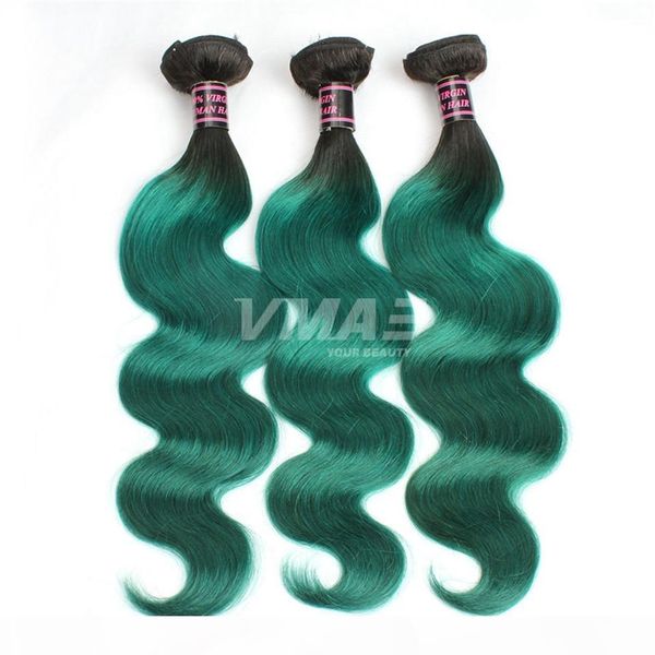 

1b green brazilian body wave human hair virgin human hair extensions ombre color brazilian hair 3 bundles lot vmae, Black