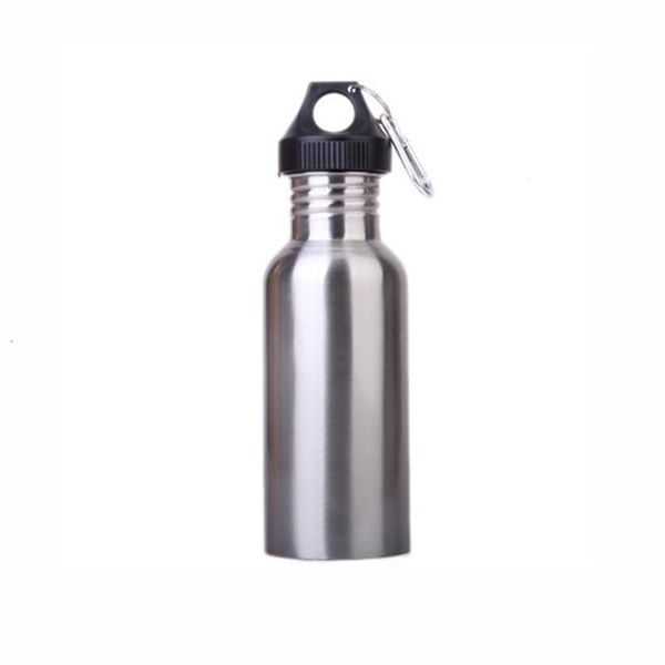 

500ml outdoor sports cycling camping stainless steel wide mouth water bottle flask with carabiner clip (silver