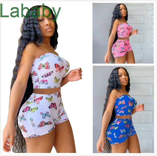 

womens 2 piece short sets new tight butterfly chest wrap shorts suit club fashion printed sleeveless vest trousers casual sports suits 2021, Gray