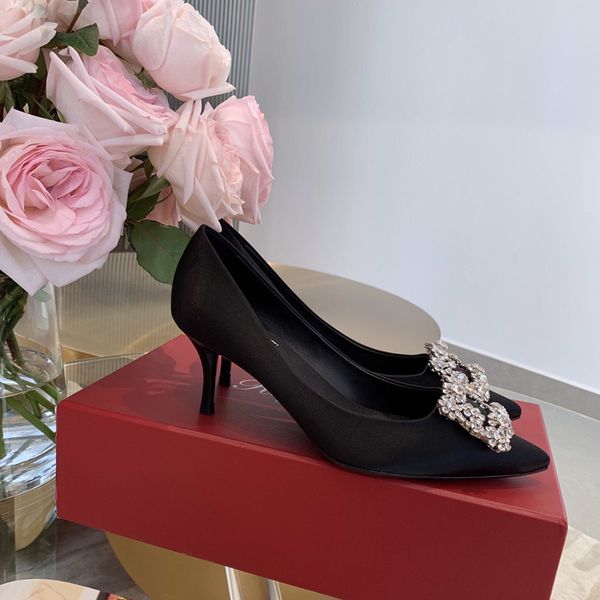 

2020 original single elegant noble luxury color satin diamond buckle high heels women ing, Black;grey