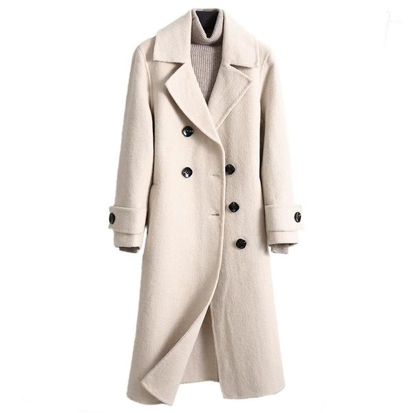 

2019 new handmade double-sided cashmere coat female solid color korean version of autumn and winter wool coat1, Black