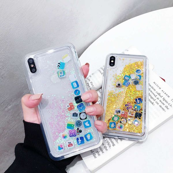 

1dwdynamic liquid sand cover vip 7, 8, 6s plus, interting shell icon mode for vip 11, pro, x, xs, max, xr