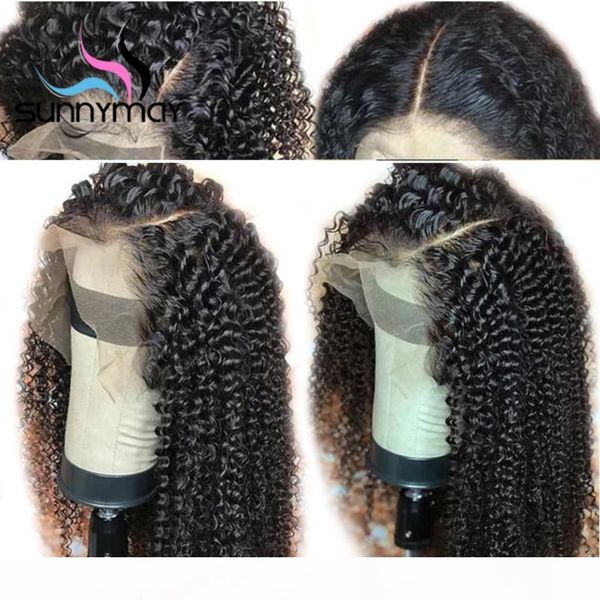 

sunnymay 13x4 curly lace front wig with baby hair pre plucked lace front human hair wigs brazilian remy wigs bleached knots, Black;brown