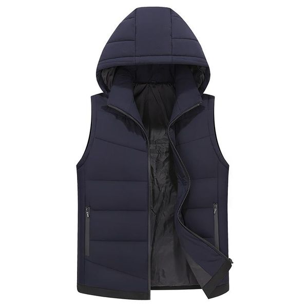 

men's vests plus size 6xl 7xl 8xl winter silk cotton vest jacket thick warm solid color detachable hood sleeveless coats male brand, Black;white
