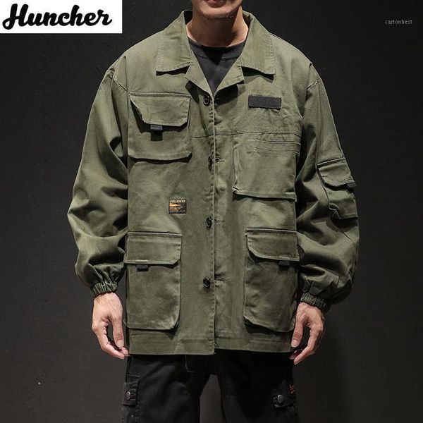 

men's jackets huncher men jacket 2021 mens fashion cargo windbreaker hip hop japanese streetwear korean vintage for male coat1, Black;brown