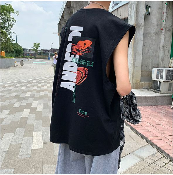 

2021 the new new summer without sleeves hip alphabet printing cotton fashion vest street fluorescent green 5xl u4zs, White;black