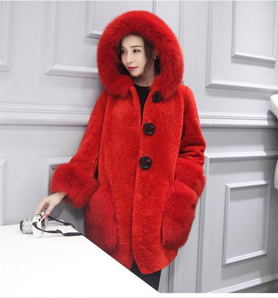 

new korea winter women's faux fur jacket mid-length thick warm jacket trendy lady fur collar long coat pocket female outerwear1, Black