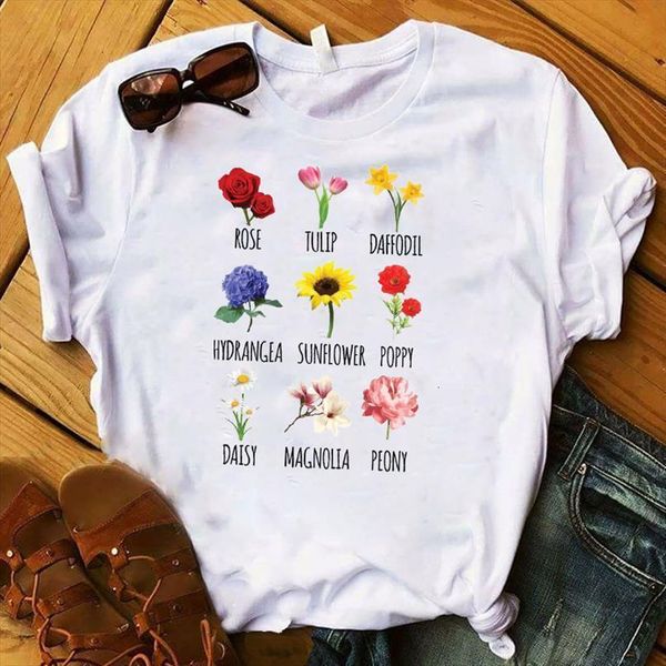 

women lady t shirt floral powered by plants printed tshirt ladies tee shirt women female clothes graphic t-shirt, White