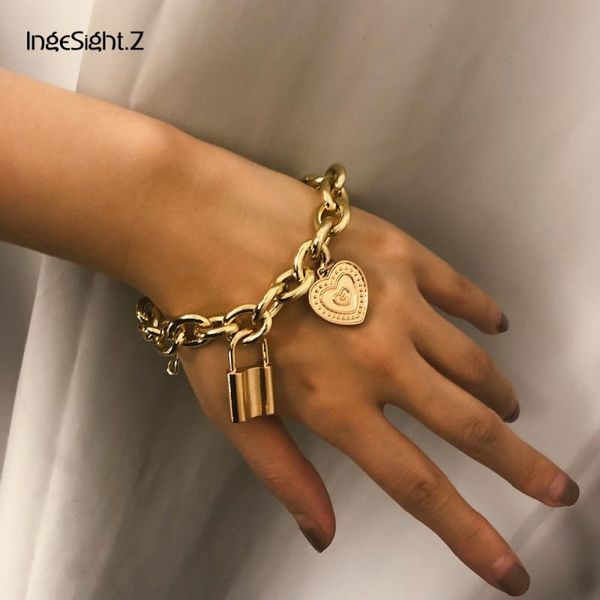

bangle ingesight.z punk love heart bracelets bangles charm vintage lock pendant for women jewelry friendship gifts, Black