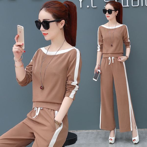 

autumn женских suitwide нога брюки suitcasual спорт широких ноги брюки подходят женских моды 2019 новых осеннего темперамента раскол костюм, Gray