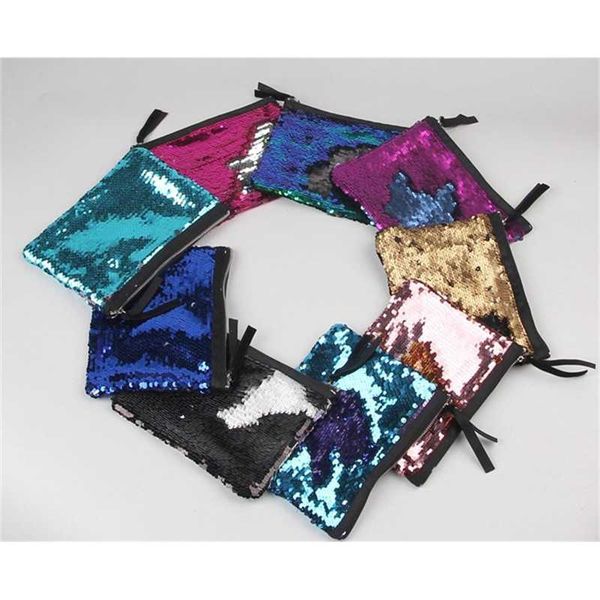

sequins glitter mermaid women evening handbag reversible clutch wallet purse makeup bags storage coin bag 8 color dhl free
