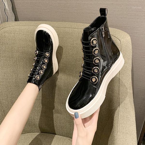 

boots ladies rock shoes luxury designer round toe flat high heel ankle rubber fashion1, Black