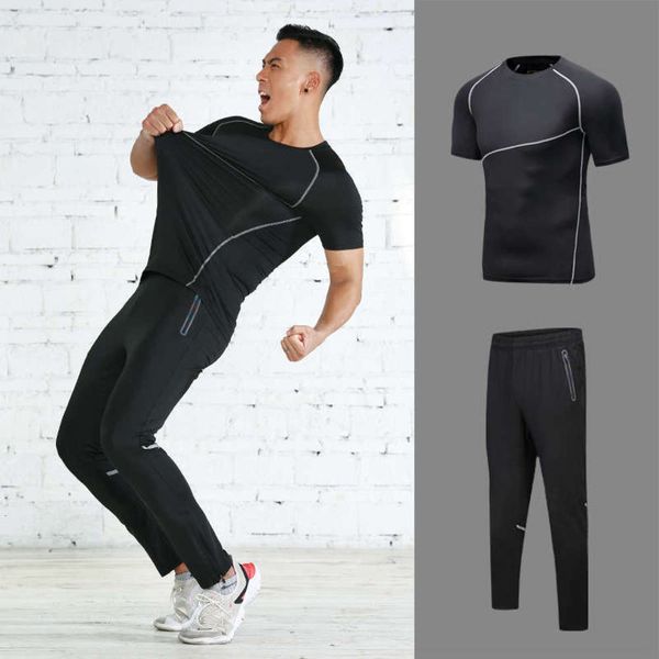 

morning two piece gym sports men's running suit spring and autumn summer thin quick drying, Gray