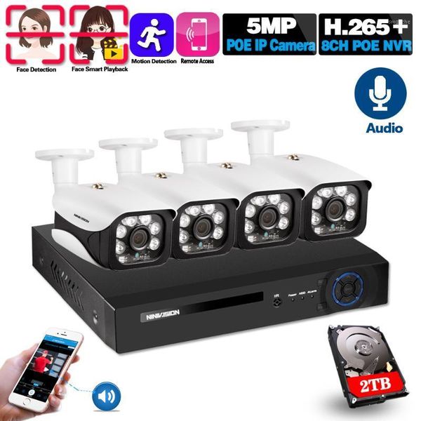 

h.265 8ch 5mp cctv camera system wireless poe nvr kit outdoor waterproof 5mp audio poe ip camera security surveillance system1