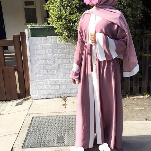 

casual muslim abaya striped dress scarf cardigan long robes kimono ramadan middle east thobe worship service islamic clothing, Black;gray