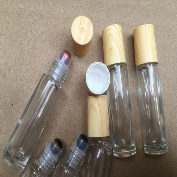 2022 10 ml leere Edelstein-Rollenflaschen, transparent, dick, ätherisches Öl, Glasflasche, Edelstein-Jade-Kristall-Rollen, Kunststoffkappe