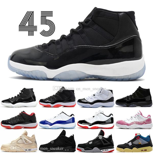 

new 11 11s 25th anniversary bred 4 4s sail black cat cactus jack cements basketball shoes concord 45 gamma blue men sports sneakers, White;red