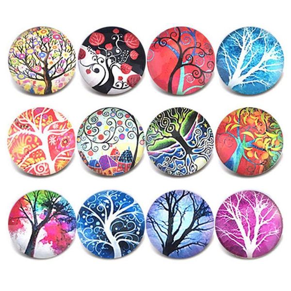 

10pcs/lot new glass snap jewelry tree of life mixed pattern snap buttons fit 18mm/20mm diy snap bracelet buttons jewel bbyqid