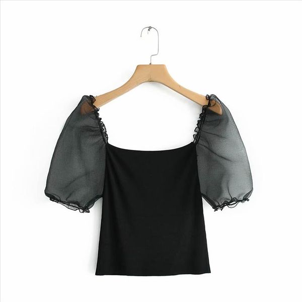 

women fashion puff sleeve patchwork knitted blouse shirt women streetwear slimming blusas chic black ls3805, White
