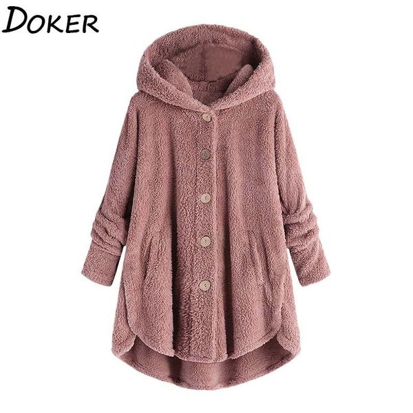 

women's fur & faux coat women autumn winter warm soft hooded jacket female plush overcoat pocket casual oversized teddy outwear, Black