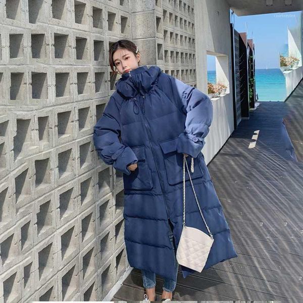 

ewq] 2020 winter down jacket new thick casual solid color zipper loose fashion long temperament women cotton clothes 3ac2551, Black